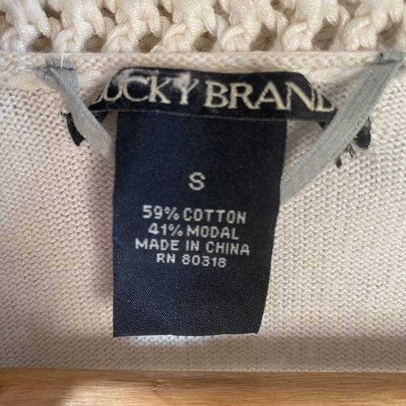 Vintage Lucky Brand Cardigan Sweater Small Crochet Trim Boho Indie Cottagecore - Picture 5 of 7